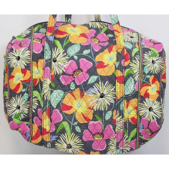 Vera Bradley Grey Jazzy Bloom Floral Large Duffle Bag Baby Orange Travel Quilted - Picture 2 of 10